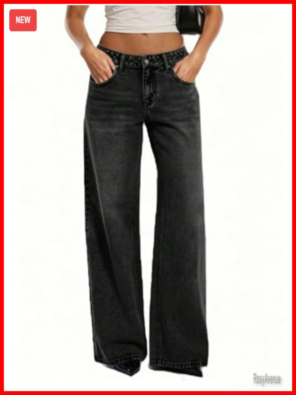 Womens Low Rise Wide Leg Jeans Y2K Straight Baggy Denim Pants Loose Trouser